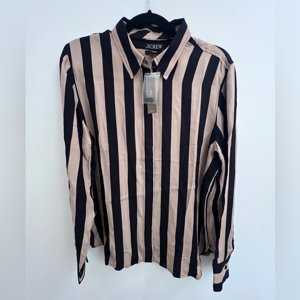 NWT J.Crew tan/black Striped Blouse- Size 12